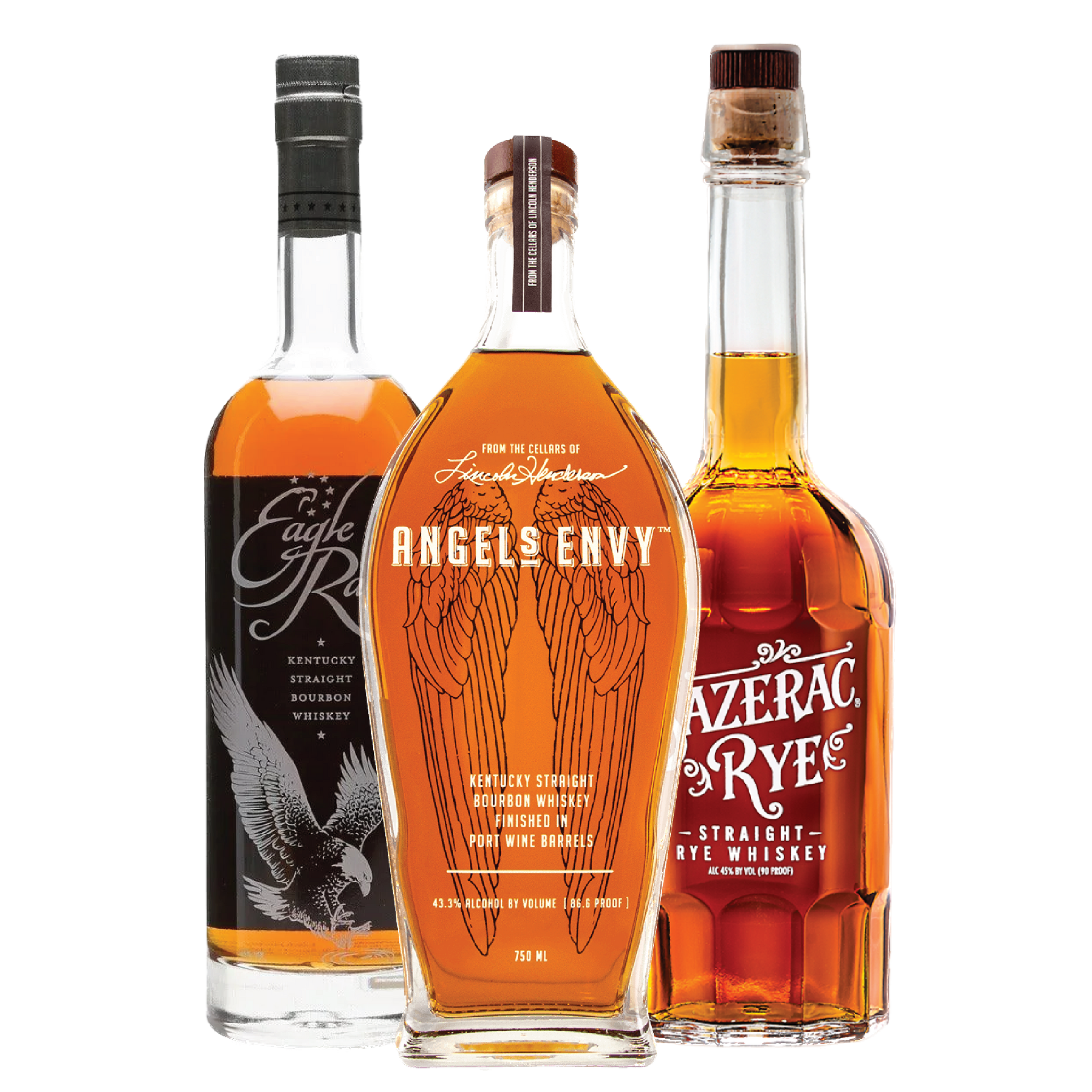 Eagle Rare and Angel's Envy Bourbon, Sazerac Rye Whiskey Package