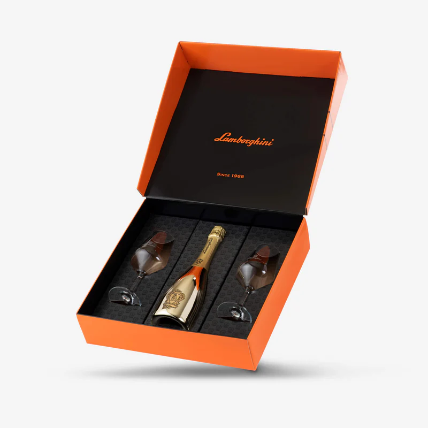 Lamborghini Gold Sparkling Wine w/ Crystal Glasses 750ml - Liquor Bar Delivery