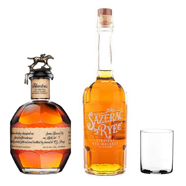 Blanton's Single Barrel Bourbon, Sazerac Rye Whiskey, Clear Whisky Tumbler Package - Liquor Bar Delivery