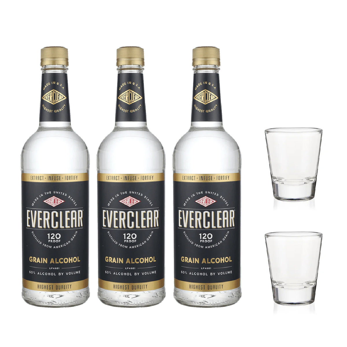 3 Everclear Grain Alcohol 120 Proof & 2 Clear Shot Glass - Package | Liquor  Bar Delivery