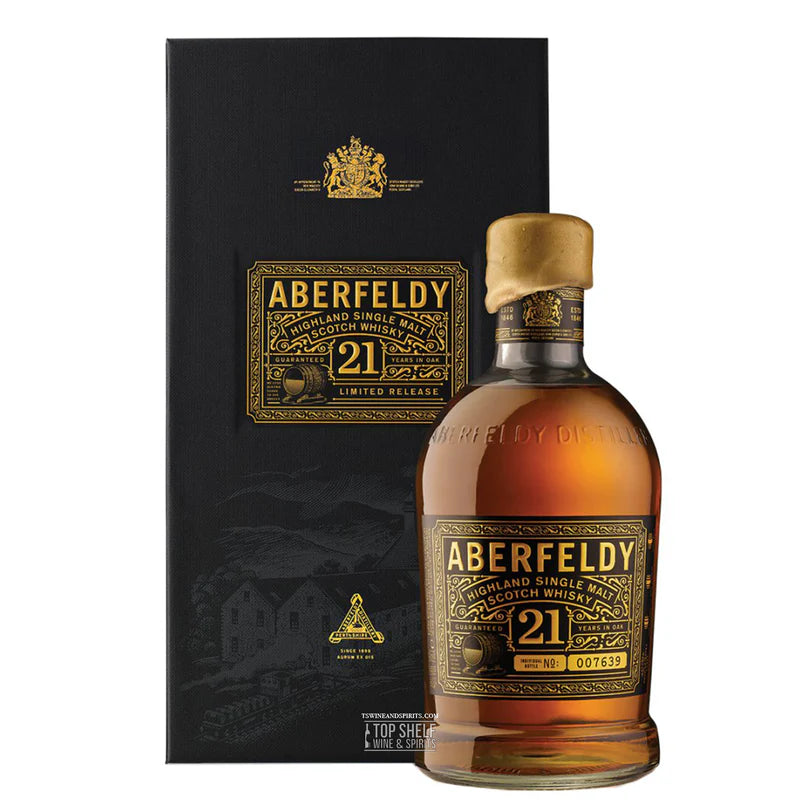 ABERFELDY Highlands Single Malt Whisky 21yr-80 pf (wood box) - Liquor Bar Delivery