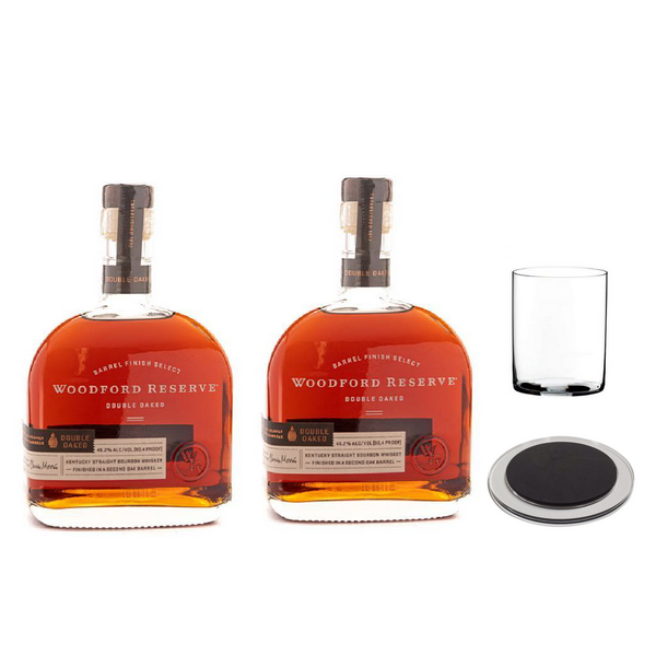 2 Woodford Reserve Double Oaked Bourbon, 1 whiskey glass, 1 coaster - Liquor Bar Delivery