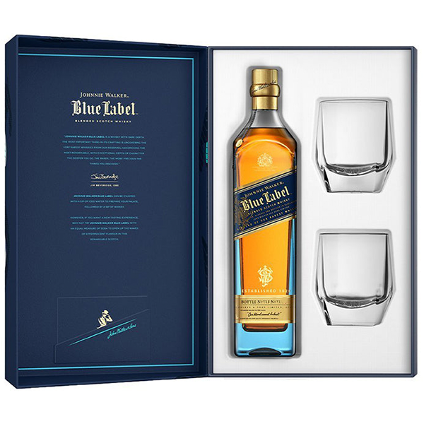 Johnnie Walker Blue Label Blended Scotch Whisky With Two Crystal Glasses - Liquor Bar Delivery